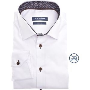 Ledub modern fit overhemd - wit - Strijkvrij - Boordmaat: 41