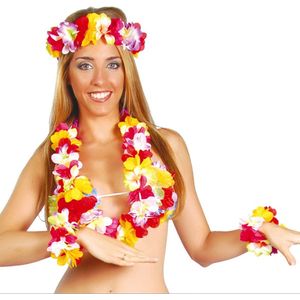 Toppers - Guirca Hawaii krans/slinger set - Tropische/zomerse kleuren mix - Hoofd/polsen/hals slingers - Party verkleed accessoires