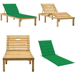 vidaXL Ligbed met groen kussen geïmpregneerd grenenhout - Zonnestoel - Zonnestoelen - Zonnebed - Zonnebedden