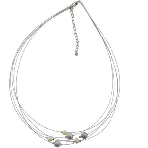 Behave Ketting - zilver kleur - parels - wit en grijs - minimalistische ketting - dames - metaal - 42 cm