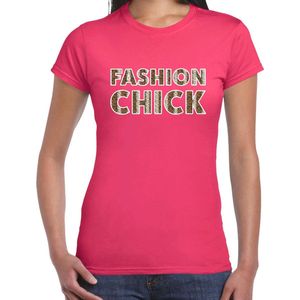 Fashion Chick slangen print tekst t-shirt roze dames - dames shirt Fashion Chick slangen print S