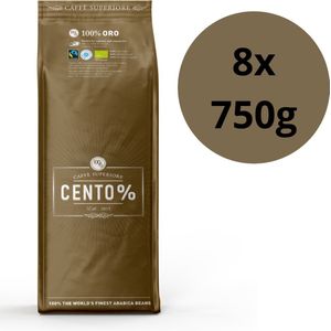 Cento% Oro - 1 doos: 8 x 750 gram - Donker gebrande koffiebonen - Biologisch & Fairtrade - 100% Arabica