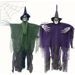 Livano Halloween Decoratie - Halloween Versiering - Binnen - Buiten - 2 Stuks - Skelet - Paars en Groen