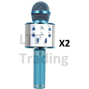 LTP Trading - Bluetooth Karaoke Microfoon - Dual pack Blauw - Draadloze Microfoon - Blauwe Microfoon x2