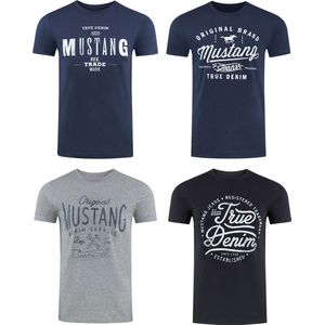 Mustang Heren T-Shirt 4-pack Mustang heren-T-shirt regular fit Veelkleurig S Ronde Hals Volwassenen Opdruk Print Shirts