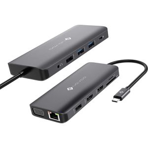 NOVOO 12IN1 USB C Hub Docking Station 3.5mm Audio/Mic 2 HDMI Type-C Hub Dual Monitor Adapter Laptop Hub Ethernet 100W Type C Charging 4USB for PC/Laptop, Dark Grey