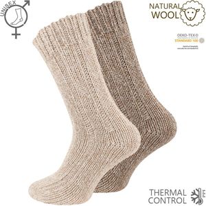Warme Noorse Wollen sokken - Wintersokken - maat 43-46 - 2 paar - Bruin - Dikke Huissokken met Schapenwol