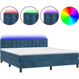 vidaXL - Boxspring - met - matras - en - LED - fluweel - donkerblauw - 180x200 - cm