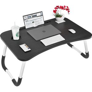 Laptopbedtafel, opvouwbaar, draagbaar, met drankgleuf, notebookstandaard, ontbijtdienblad, boekhouder voor bank, bed, terras, balkon, tuin, zwart