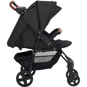 vidaXL Kinderwagen 3-in-1 - Antraciet - Staal en Linnen - 49x82x99 cm (BxDxH) - Inclusief Autostoeltje - Kinderwagen