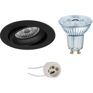 LED Spot Set - OSRAM Parathom PAR16 930 36D - Proma Delton Pro - GU10 Fitting - Dimbaar - Inbouw Rond - Mat Zwart - 5.5W - Warm Wit 3000K - Kantelbaar - Ø82mm