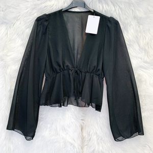 Vestje voor dames - Zwart - Met trekkoord - Tie up vest voor dames - Zomerkleding - Zomer top voor vrouwen - One-size - Een maat