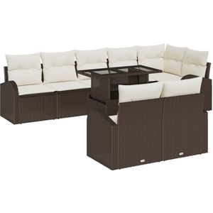 vidaXL - 9-delige - Tuinbankset - met - Kussens - Bruin - Poly - Rattan