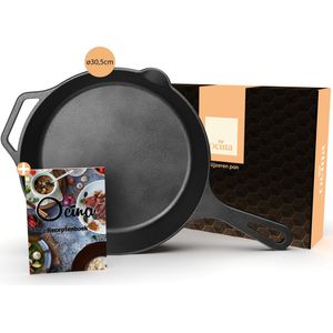 Ocina Gietijzeren pan voor BBQ en Inductie – 30,5 cm – Skillet - Koekenpan – Hapjespan - Pannen
