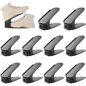 Set van 10 schoenstapelaars, dubbellaags schoenenrek, 6,5 cm/10 cm/15 cm, antislip schoenenorganizer van PP-materiaal, ruimtebesparend instelbaar (25 x 5,5 cm, zwart, 10)
