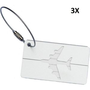 3x Aluminium Bagagelabel - Kofferlabel / Adres Label Voor Koffer Tas & Bagage - Zilverkleurig