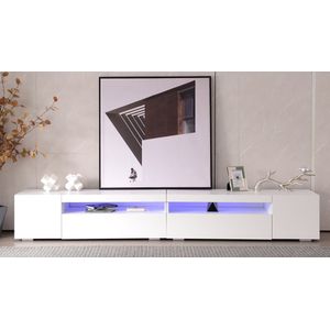 Sweiko Witte Moderne TV kast, Helder paneel, variabele LED verlichting, Woon-en eetkamer 240cm (Glanzend paneel, Niet hoogglans)