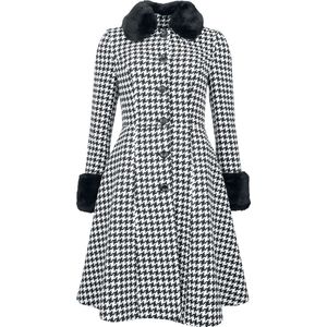 Voodoo Vixen Houndstooth Faux Fur Trim Coat Lange jassen zwart-wit XS Dames