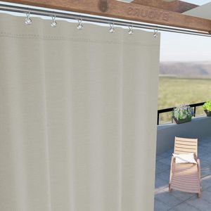 Waterdichte zijdelingse gordijnen voor buiten met metalen ringen schimmelwerend - paviljoen verduistering zonnescherm voor terras balkon - inkijkbescherming - natuurlijk - 150 x 290 H