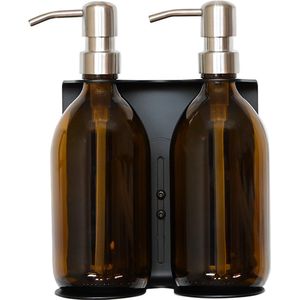 Zeeppomphouder Zwart RVS inclusief Zeepdispenserss-sDoubles-s300 ml zilver