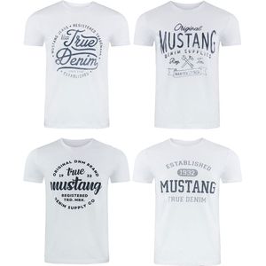 Mustang Heren T-Shirt 4-pack Mustang heren-T-shirt regular fit Veelkleurig XL Ronde Hals Volwassenen Opdruk Print Shirts