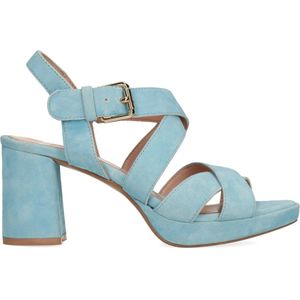 Manfield - Dames - Blauwe suède sandalen met hak - Maat 36