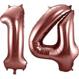 Folat Folie ballonnen - 14 jaar cijfer - brons - 86 cm - leeftijd feestartikelen