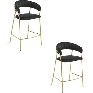 Set van 2 - Barkrukken BADIA - Zwart - Velvet Bekleding - Gouden Metalen Poten - Stijlvol en Comfortabel, Max. 120 kg