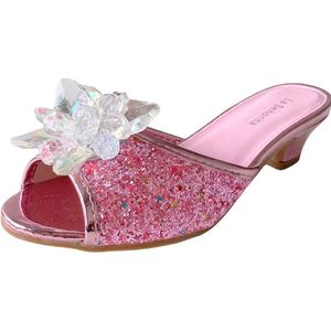 Prinsessen slipper schoenen roze glitter met hakje maat 28 - binnenmaat 18 cm - bij verkleedkleren - kinderschoenen - meisje