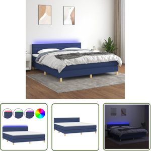The Living Store Boxspring met matras en LED stof blauw 160x200 cm - Boxspring - Led Bed - Blauwe Boxspring - Duurzame Materialen - Slaapcomfort