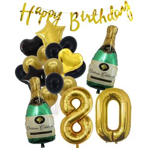 80 Jaar Verjaardag Cijferballon 80 - Feestpakket Snoes Ballonnen Pop The Bottles - Zwart Goud Groen Versiering