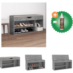 vidaXL Schoenenbank met kussen 104x30x49 cm spaanplaat betongrijs - Schoenenkast - Inclusief Houtreiniger en verfrisser