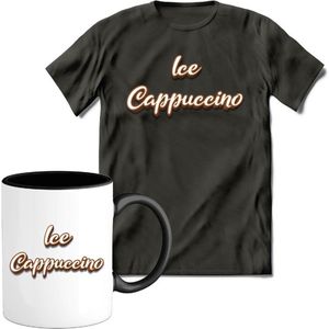 T-Shirtknaller T-Shirt met Koffiemok | Ice Cappuccino - Koffie Kleding | Heren / Dames Shirt met Mok Cadeau | Kleur grijs | Maat L