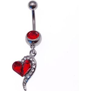 Navel Piercing - Hartje Rood Zilver