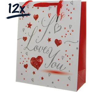 12x Stevige draagtassen LOVE Valentijn liefde (32x26x12)cm zak cadeautasje gift bag verpakking