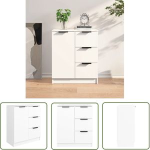 The Living Store Dressoir 60x30x70 cm bewerkt hout wit - Dressoir - Bijzettafel - Houten Meubels - Minimalistisch Design - Wit Furniture