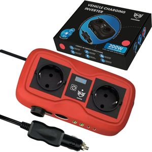 Good2know Auto Omvormer 12V 230V – Inverter - Spanningsomvormer – Auto stopcontact omvormer - Sigarettenaansteker Splitter – 2 Stopcontacten, 2 usb-a poorten, 2 usb-c poorten, 1 aanstekerpoort - Rood