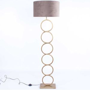 Gouden vloerlamp met taupe kap | Velours | 1 lichts | bruin / taupe | metaal / stof | kap Ø 45 cm | staande lamp / vloerlamp | modern / sfeervol design