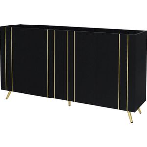 Zijkast Hoge kast met verstelbare planken Goudkleurige metalen strips Opbergmeubel Woonkamerkast Locker Dressoir