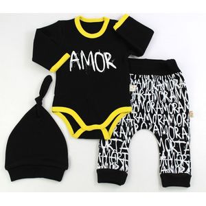 Babykledingset baby geschenkset 3 delig 100 % gekamd katoen Print: Amor
