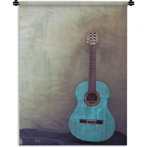Wandkleed Akoestische gitaar - Gekleurde akoestische gitaar in een kamer met een betonnen muur Wandkleed katoen 60x80 cm - Wandtapijt met foto