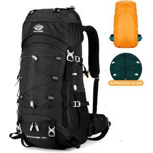 WoYoW®-Backpack-Rugzak-kwaliteit-nylon-grote-capaciteit-hiking-camping-wandelrugzak-ZWART-regenhoes-ingebouwde Drinksysteem- rugzak-Ritssluiting-65L-lichtgewicht