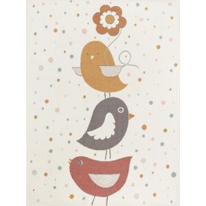 SURYA Vloerkleed - Kinderkamer, KinderTapijt, SpeelTapijt - Vogels PIOUPIOU - Geel/Blauw/Bruin - 120x170 cm