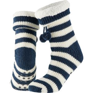 Apollo - Huissok met fake fur - Navy Blauw - Maat 36/41 - Huissok - Fluffy sokken - Slofsokken anti slip - Anti slip sokken - Warme sokken - Winter sokken