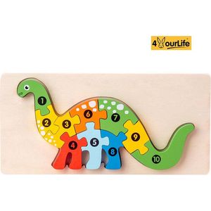 Houten Blokpuzzel - Dinosaurus (Brontosaurus) - Montessori Speelgoed - Vroege educatieve ontwikkeling - 3D puzzel - Peuter - Kinderen - 3 Jaar - Gift - Cadeau