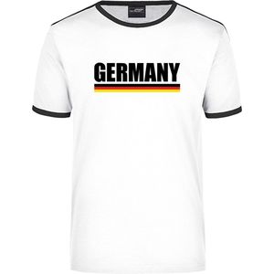 Germany supporter wit / zwart ringer t-shirt Duitsland met vlag voor heren S