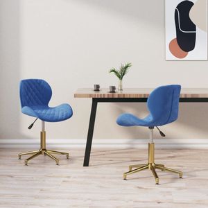 The Living Store Draaibare Eetkamerstoelen - Fluweel - Blauw - Goud - 39 x 51 x (71.5 - 86.5) cm - Gasveermechanisme