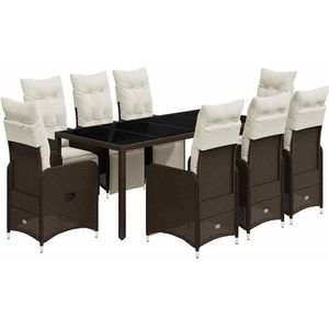 vidaXL Rattan Bistroset - 9-delig - Bruin - Inclusief Kussens Tuinstoelen - Lounge Set - Buitendecoratie - Terrasdecoratie - Eetkamerset
