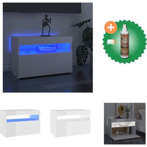 vidaXL TV-meubel - LED-verlichting - hoogglans wit - bewerkt hout - 60x35x40cm - Kast - Inclusief Houtreiniger en verfrisser