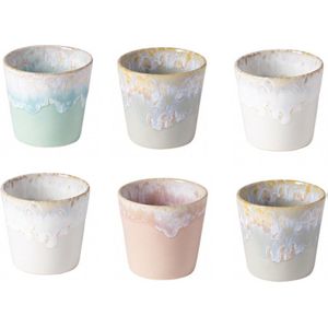 Cactula Costa Nova  - servies - lungo kop - Grespresso - Set van 6 in 4 kleuren - Soft Touch - Roze/Grijs/Aqua/Wit- aardewerk -  H 7,5 cm